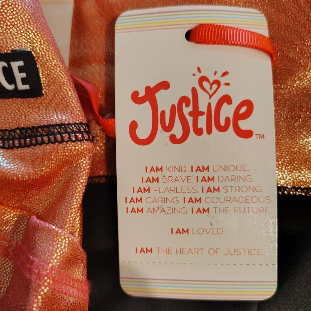 Justice girls side shine leggings in pink and black (size L)